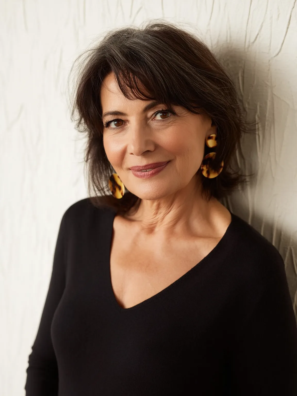 Sleek Chocolate Brown Chin-Length Bob with Side-Swept Bangs